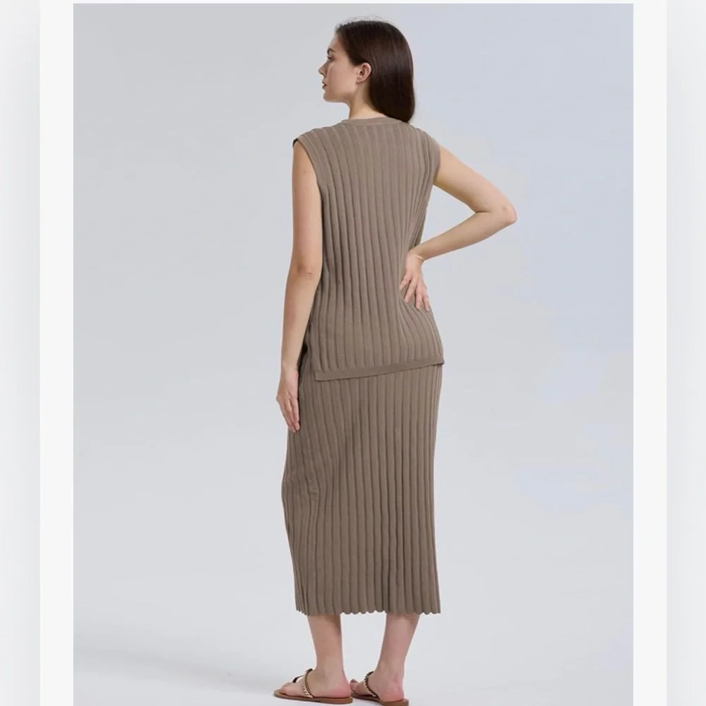 NWT Beige Long Sleeve Ribbed Knit SKIRT Set-S - Picture 8 of 12